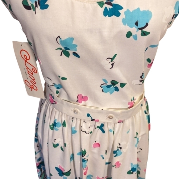 New Vtg. Lanz Dress cotton white pastel floral midi Coquette bow detail NWT Sz 6 - Picture 10 of 14